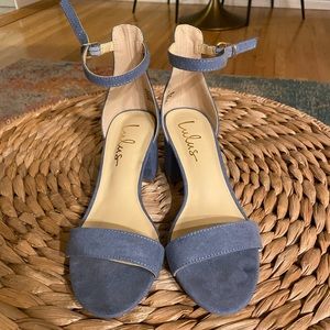 Lulus light blue ankle strap sandal with block heel, NWOT